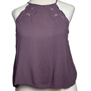 Kendall + Kylie Racerback Cropped High Neck Eyelet Floral Tank w/Keyhole Back M